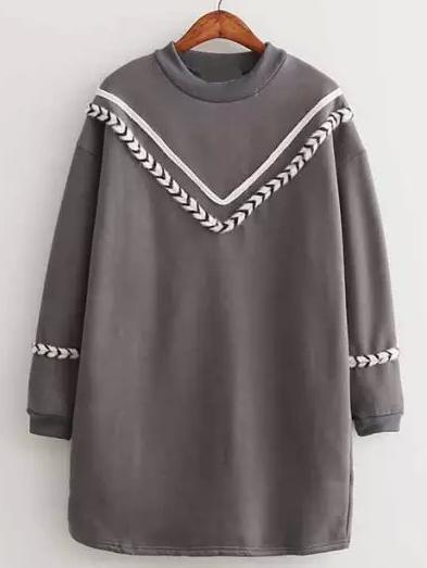 Shein Grey Crew Neck V Pattern Loose Dress