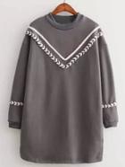 Shein Grey Crew Neck V Pattern Loose Dress