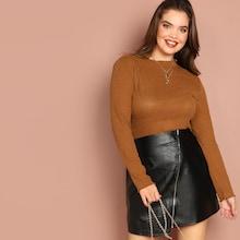 Shein Plus Lettuce Trim Rib Knit Crop Tee
