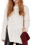 Rosewe Autumn Essential Round Neck Zipper Design White Sweaters