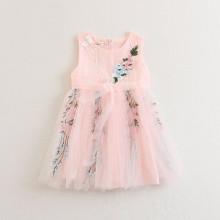 Shein Girls Floral Embroidered Mesh Overlay Dress