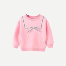 Shein Toddler Girls Stripe Trim Bow Detail Sweatshirt