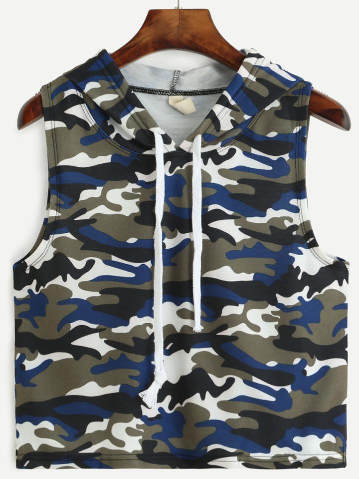 Shein Multicolor Camouflage Print Hooded Tank Top