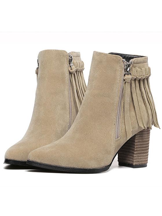 Shein Apricot Chunky Heel Tassel Zipper Boots