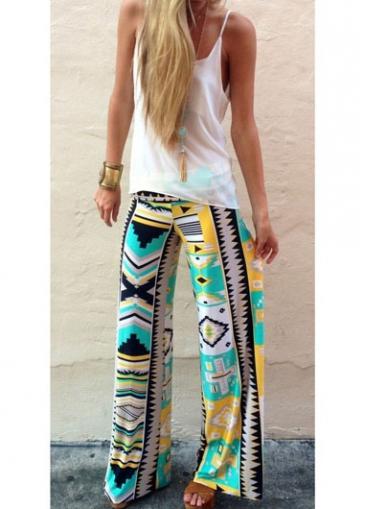 Rosewe Geometric Print Loose High Waist Pants