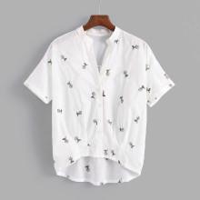 Shein Embroidery Dip Hem Blouse