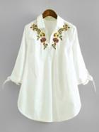 Shein Flower Embroidery Curved Hem Blouse