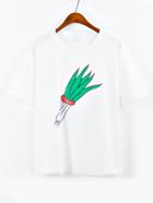 Shein Shallot Print White T-shirt