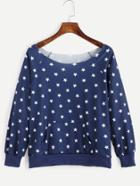 Shein Navy Star Print Pullover Sweatshirt With Pocket