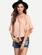 Shein Tassel Tie-neckeyeletbellsleeveblouse