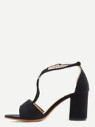 Shein Black Open Toe Ankle Strap Chunky Pumps