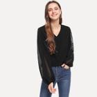 Shein Solid Mesh Sleeve Sweatshirt