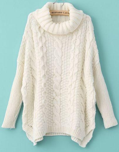 Shein White Long Sleeve Turtleneck Chunky Cable Knit Sweater