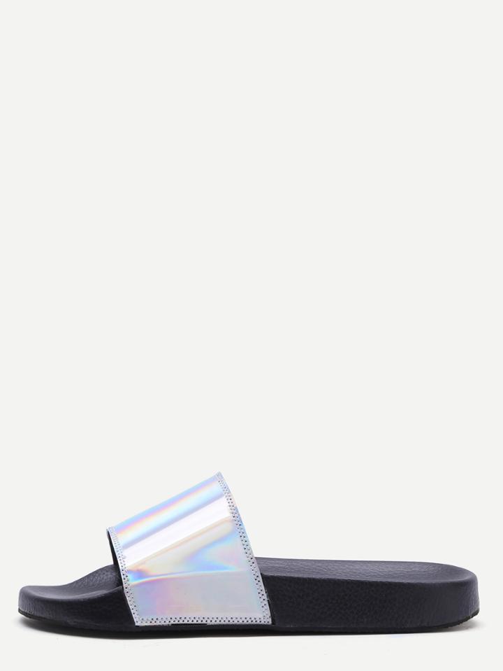 Shein Silver Pu Slider Flat Sandals