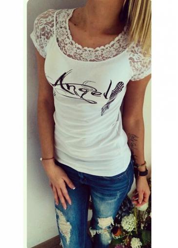 Rosewe Lace Panel Cap Sleeve Printed T Shirt