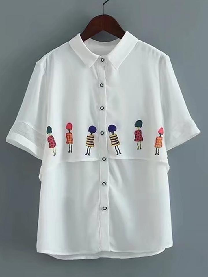 Shein Contrast Mesh Cartoon Print Chiffon Blouse