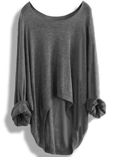 Shein Grey Round Neck Batwing Dip Hem Knitwear