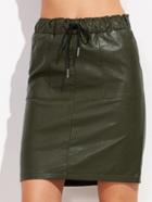 Shein Dark Green Drawstring Faux Leather Skirt