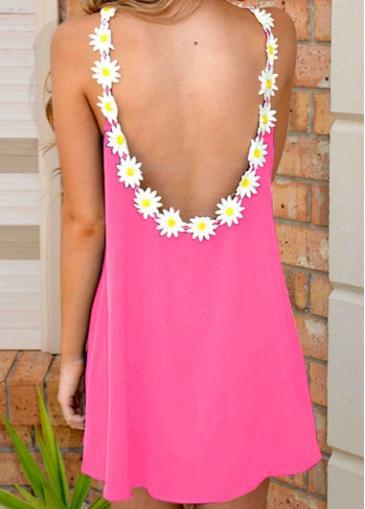 Rosewe Open Back Daisy Lace Panel Rose Mini Dress