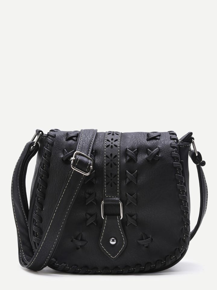 Shein Black Criss Cross Detail Buckle Pu Saddle Bag