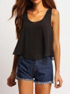 Shein Black Scoop Neck Hollow Tank Top