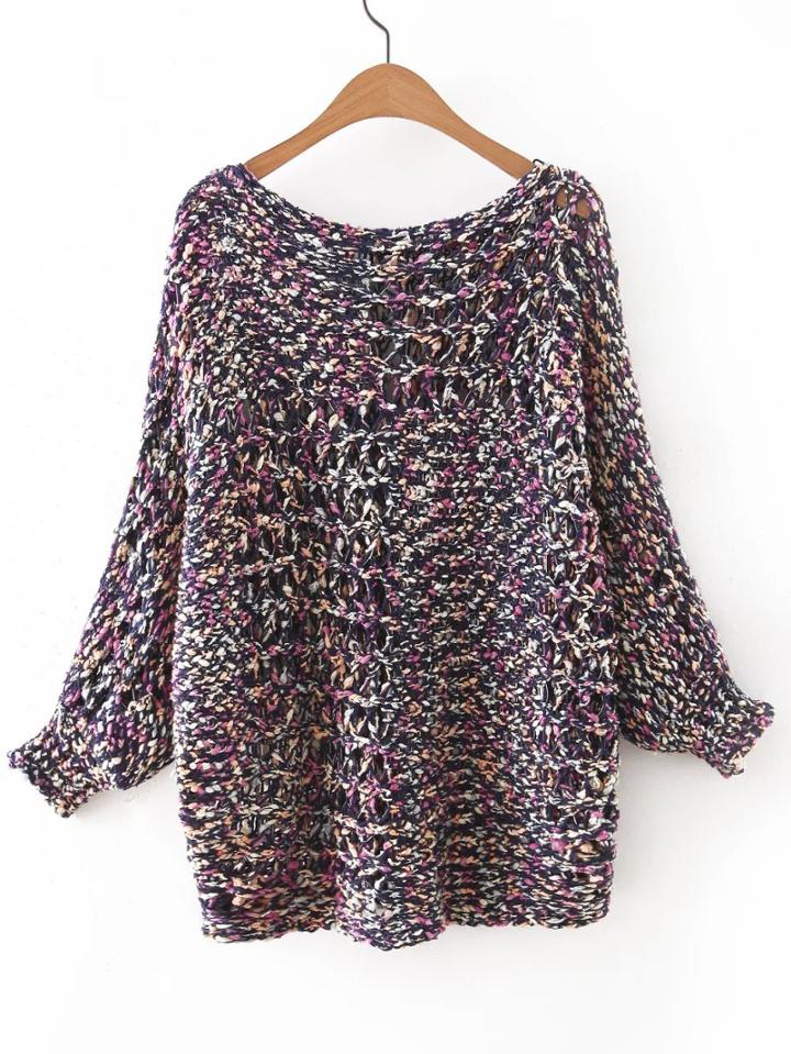 Shein Multicolor Elastic Cuff Hollow Knitwear