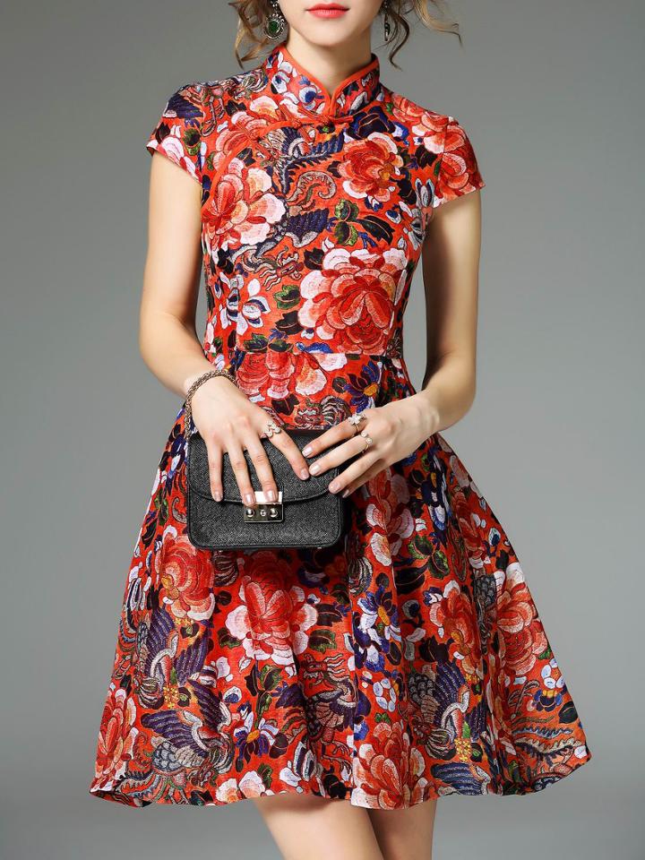 Shein Multicolor Collar Tribal Print A-line Dress