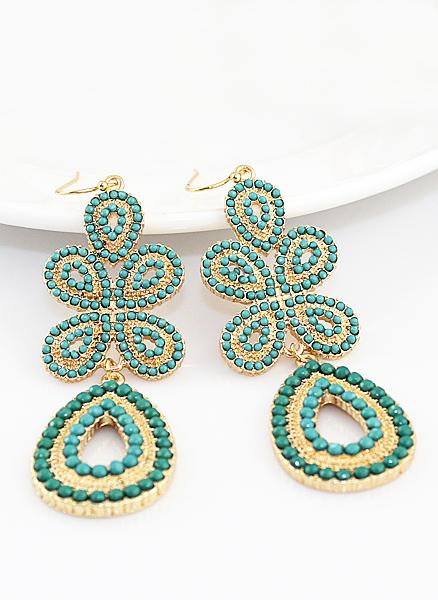 Shein Green Gemstone Gold Dangle Earrings