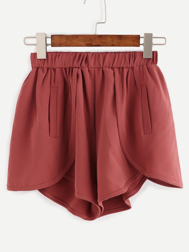 Shein Brick Red Elastic Waist Wrap Shorts