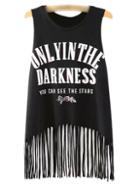 Shein Black Sleeveless Letters Print Tassel T-shirt