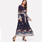 Shein Bell Sleeve Self Belted Floral Dress