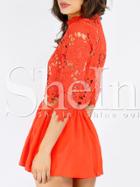 Shein Orange Red High Neck Crochet Lace Jumpsuit