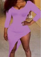 Rosewe Round Neck Asymmetric Purple Sheath Dress