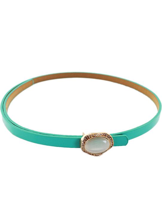 Shein White Gemstone Metal Embellished Green Belt