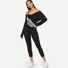 Shein Twist Front Off Shoulder Crop Top And Knot Leggings Set