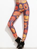 Shein Multicolor Pumpkin Print Elastic Waist Leggings