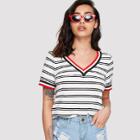 Shein Rib Knit Striped Ringer T-shirt