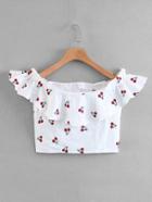 Shein Cherry Print Flounce Crop Top