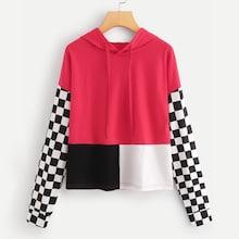 Shein Color Block Plaid Hoodie