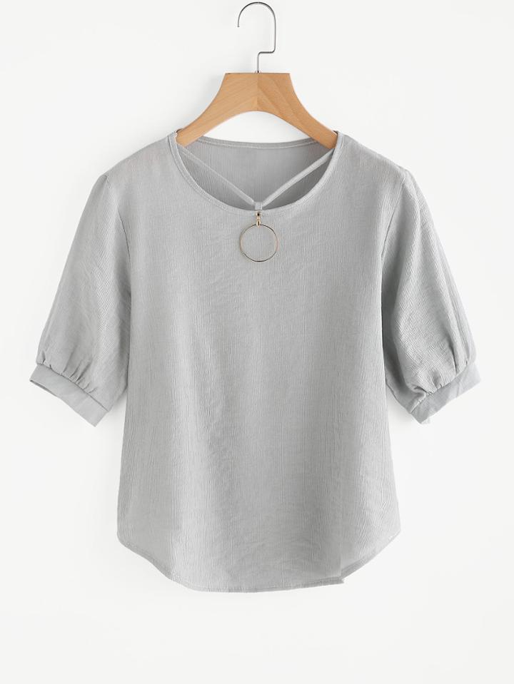 Shein Strappy Neck O-ring Detail Blouse