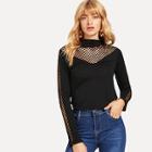 Shein High Neck Eyelet Solid Tee