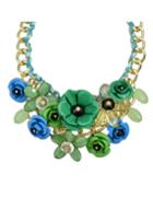Shein Green Resin Rhinestone Statement Flower Necklace