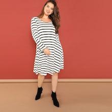 Shein Plus Scoop Neck Striped Dress