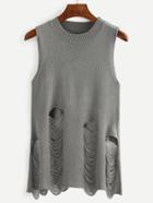 Shein Grey Ripped Knitted Tank Top
