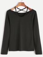 Shein Black Lattice Back Long Sleeve T-shirt