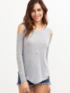 Shein Heather Grey Ribbed Knit Cold Shoulder T-shirt