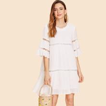 Shein Bell Sleeve Circle Lace Detail Dress