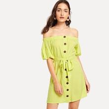 Shein Off Shoulder Self Tie Waist Dress