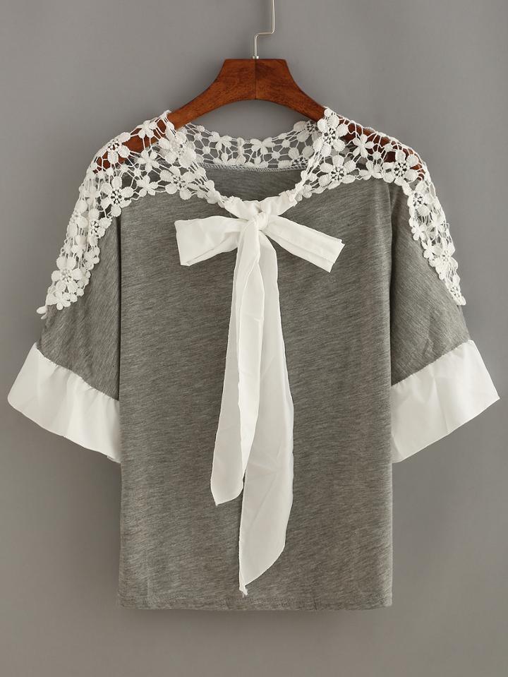 Shein Crochet Shoulder Tie-neck Top