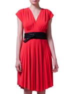 Shein Red V Neck Pleated A-line Obi Dress